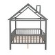 preview thumbnail 7 of 7, Gray Pine Wood House Platform Bed with Roof and Fence