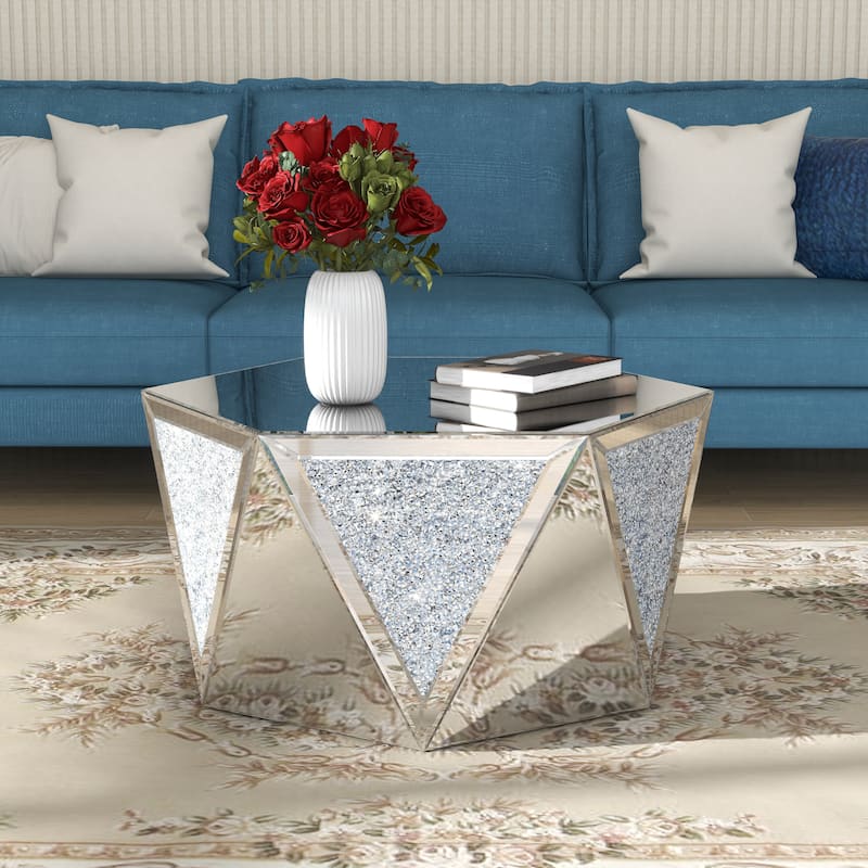 Mirrored Coffee Table Crystal Diamond Accent Table