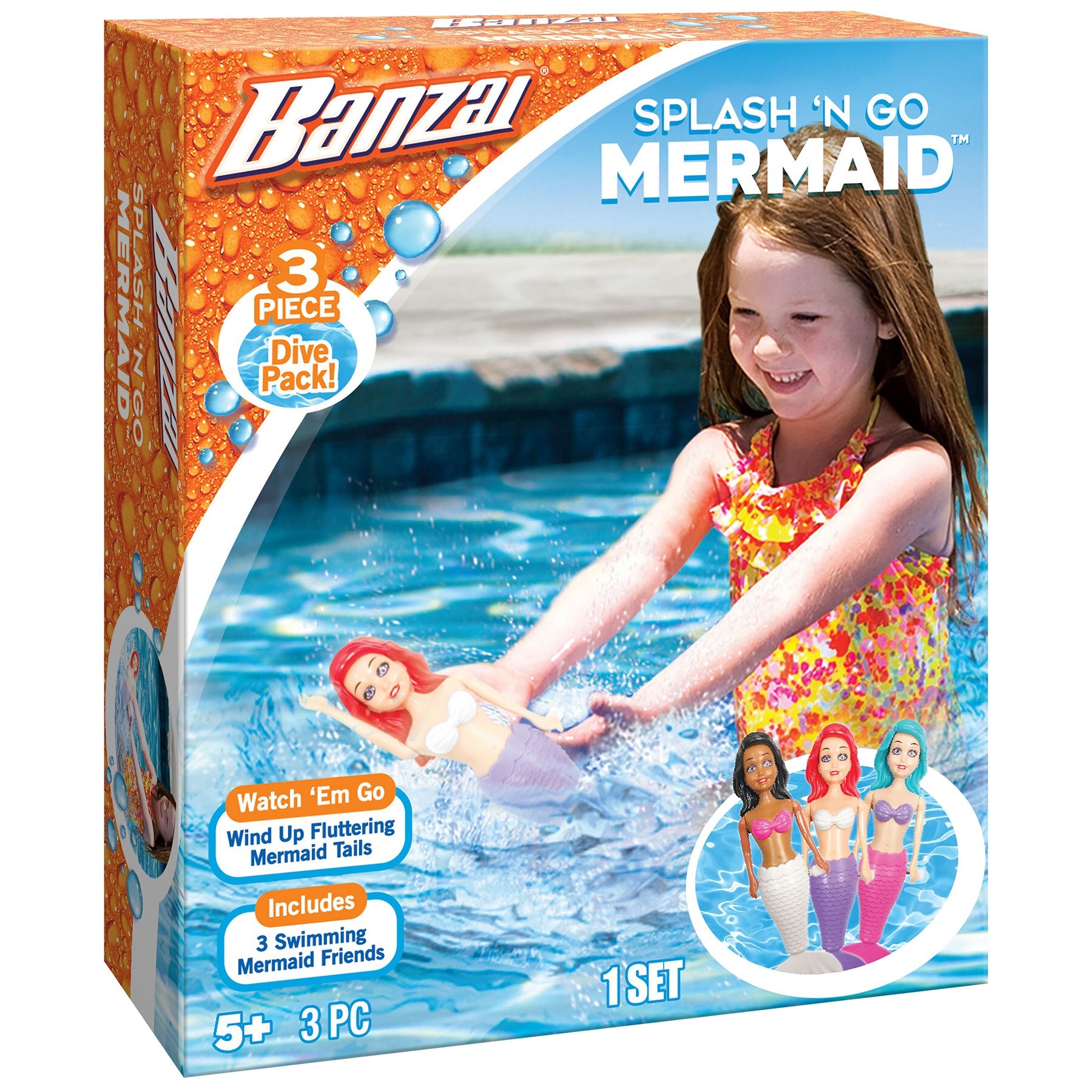 BANZAI 3 Piece Splash N Go Mermaid Water Pool Toy Dive Set