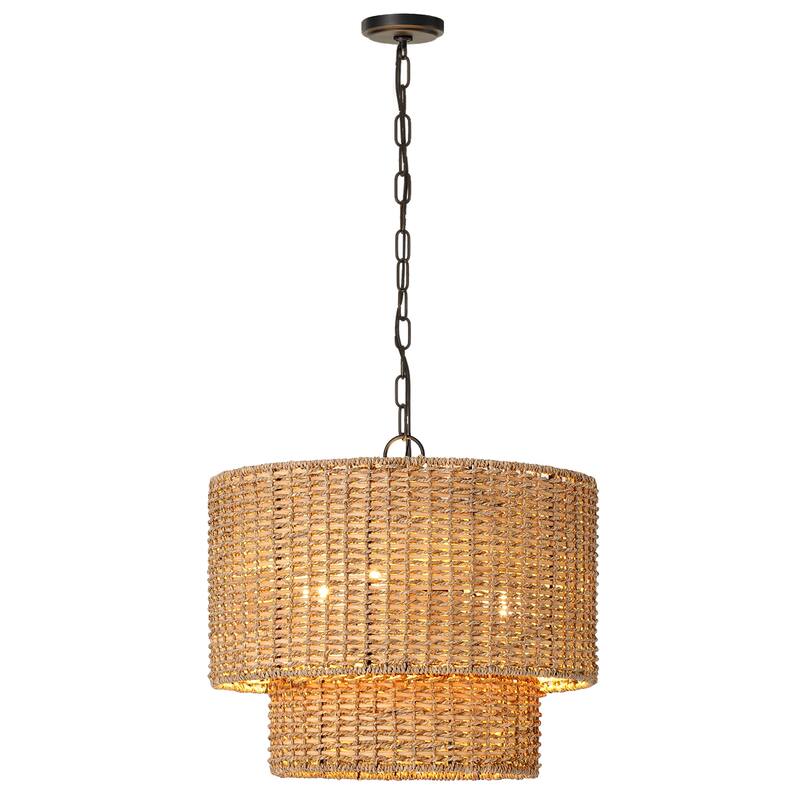 3-Light Hand-Woven Rattan Pendant Light with Adjustable Height