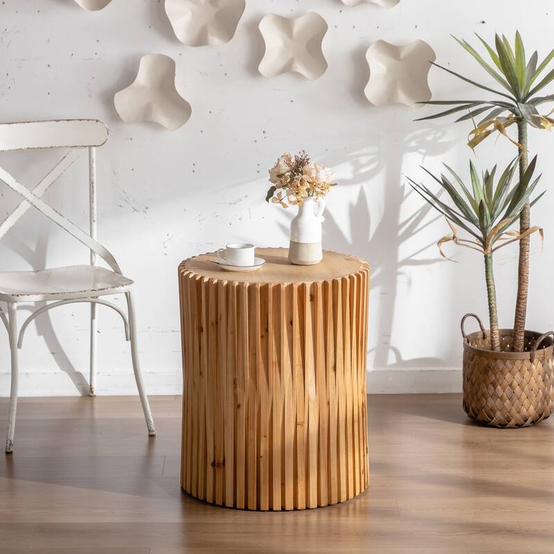 Retro Fashion Style Cylindrical Coffee Table with Vertical Texture Relief Design