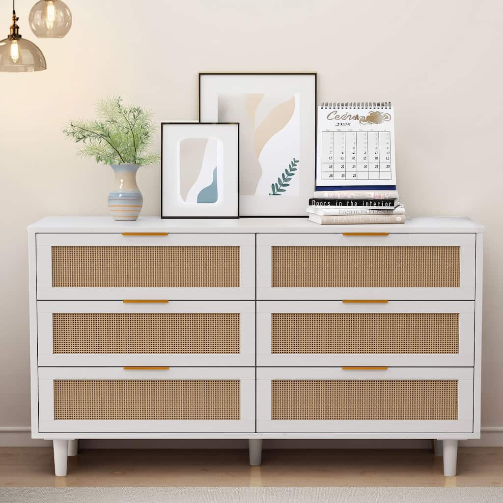 51.18"6-Drawers Rattan Storage Cabinet Rattan Drawer,for Bedroom,Living Room
