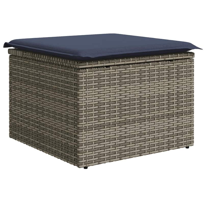 vidaXL Patio Stool with Cushion Ottoman Seating Poly Rattan Brown/Gray/Black - 21.7x21.7x14.6 in