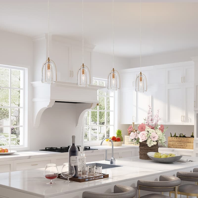Mid-century Mini Pendant 1-light Modern Gold/ Farmhouse Black Seeded Glass Kitchen Island Pendant Lights for Bar