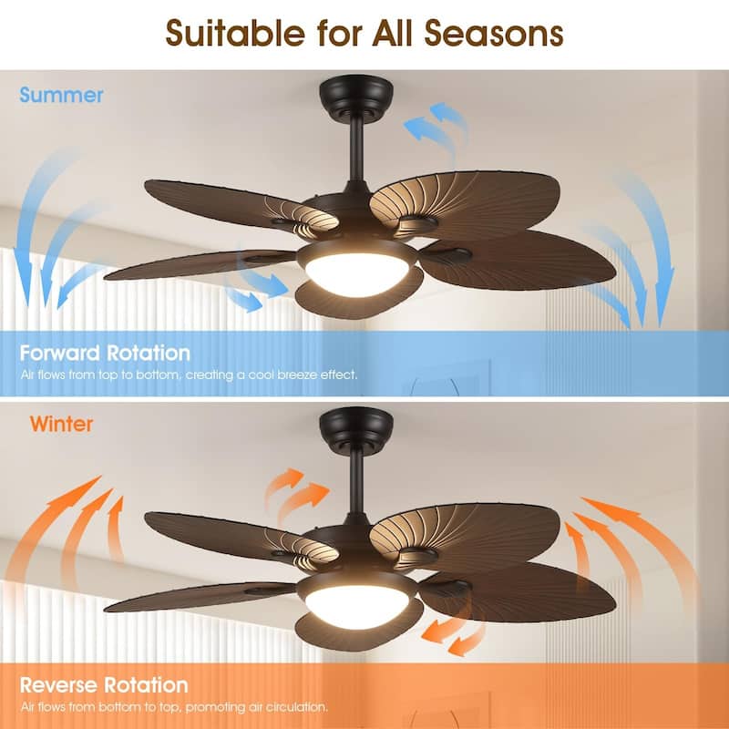 44"/52" Palm Leaf Tropical Ceiling Fan with Light,Indoor and Outdoor Ceiling Fan,Waterproof