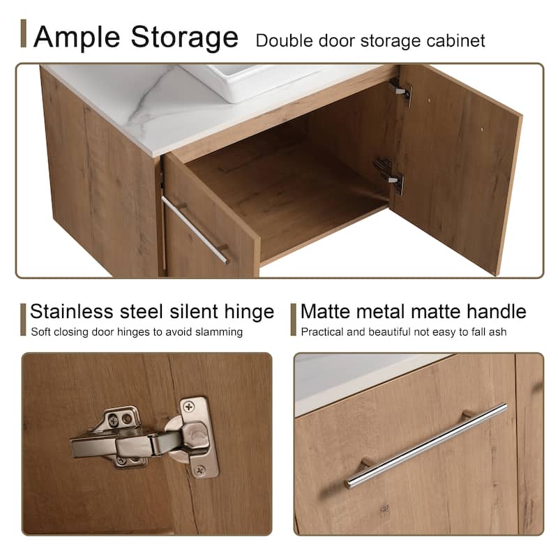 Malwee 24"/30" Floating Bathroom Vanity, Wall Mounted Bathroom Vanity with Ceramic Sink,Soft Close Doors