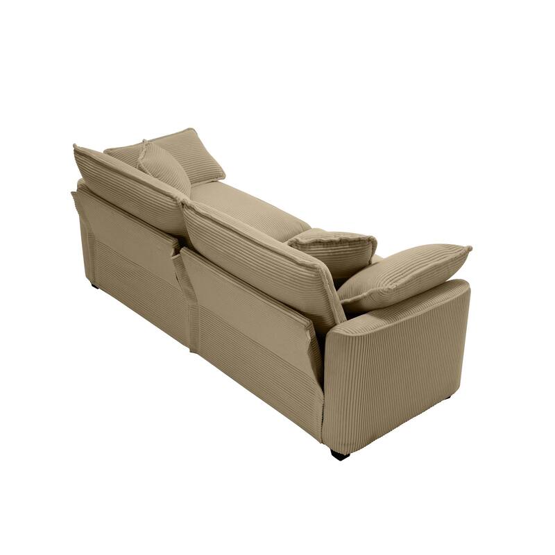 Corduroy Fabric Deep Seat Sofas Set with Throw Pillows, 3+2 Seater Flexible Combinations Sofa with Removable Armrests
