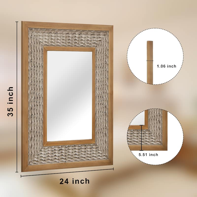 Rustic Farmhouse Wall Mirror, Natural Wood Decorative Vanity Mirror for Bedroom, Living Room, Bathroom, Entryway