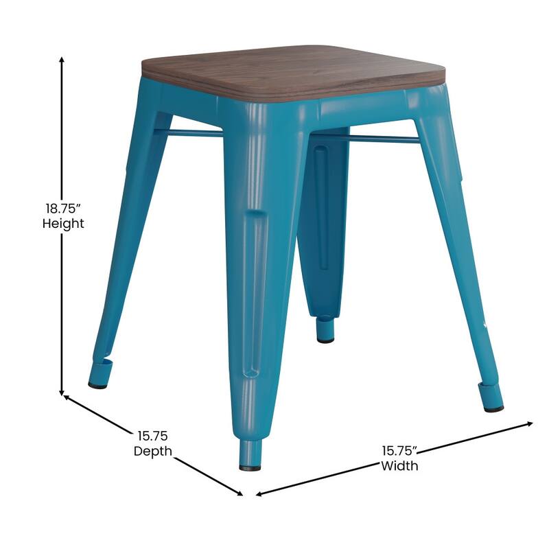 Set of 4 18" Table Height Indoor Stackable Metal Stool with Wood Seat