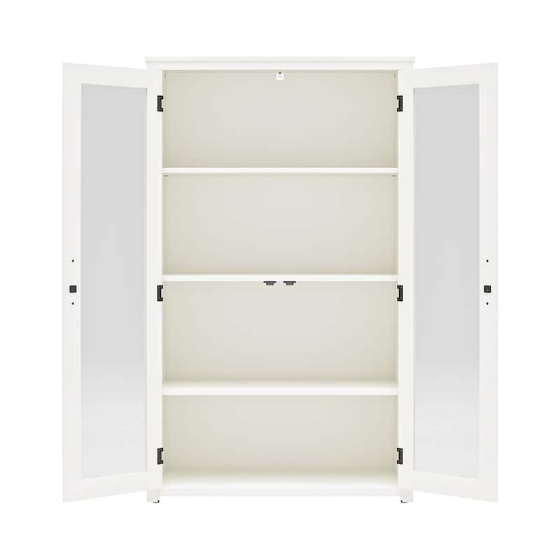 Roomfitters Lulu Modern Curio Cabinet with Glass Pane Doors and Adjustable Shelves, White Oak