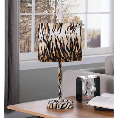Stylish 19-Inch Brown and Black Table Lamp with Fabric Drum Shade - 10" x 10" x 19.25"