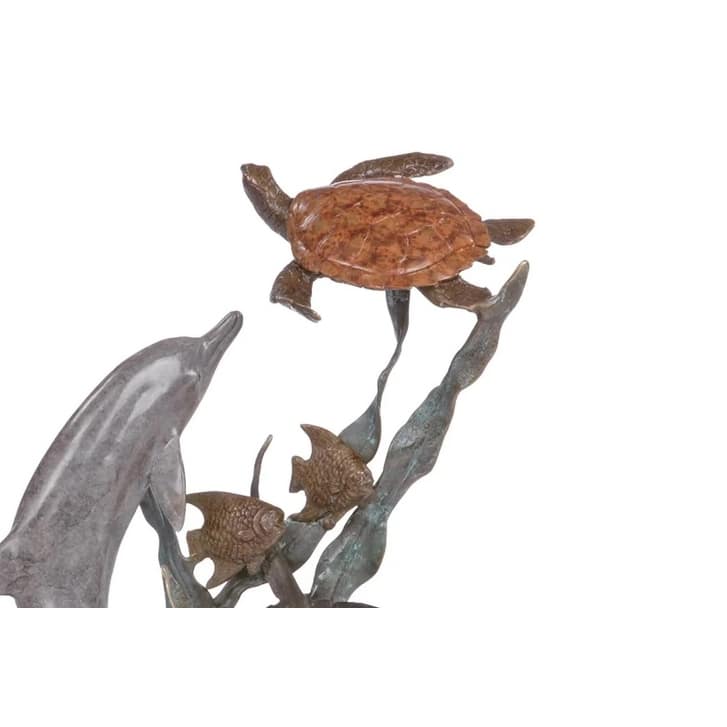 Playground Pals Imitation Dolphin And Sea Turtle Statue On Marble Base - 12.5 X 9 X 6.5 inches