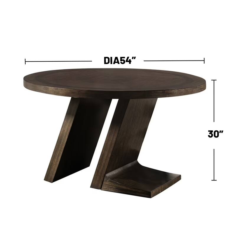 Round Wooden Dining Table with Angled Pedestal Legs in Espresso
