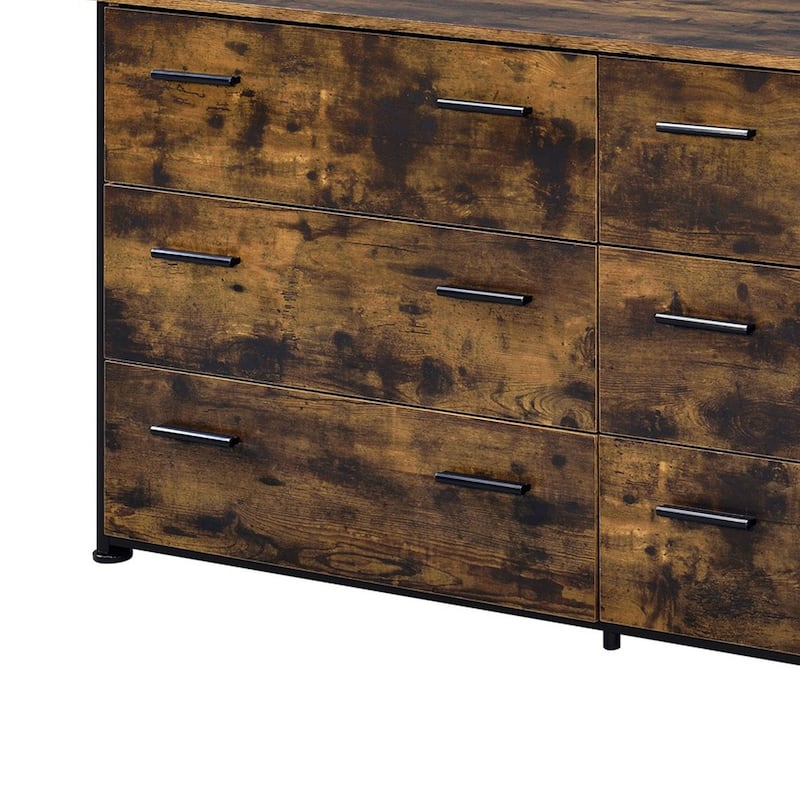 Nat 59 Inch Rustic Wood Dresser, 6 Drawers, Brown and Black