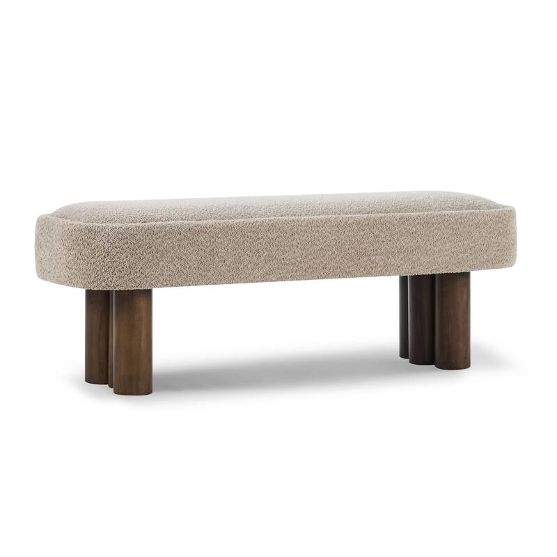 Christopher Knight Home - Modern Upholstered Dining Bench with Padded Seating - Khaki+Walnut