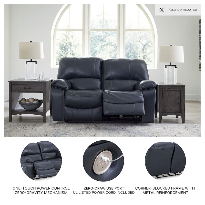 Signature Design by Ashley Leesworth Blue Power Reclining Loveseat - 65"W x 41"D x 41"H