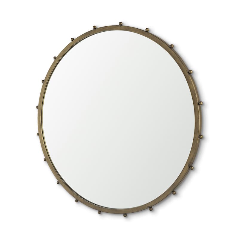Elena Metal Beaded Frame Round Mirror - 43.7"W x 43.7"H x 1.2"D - Gold