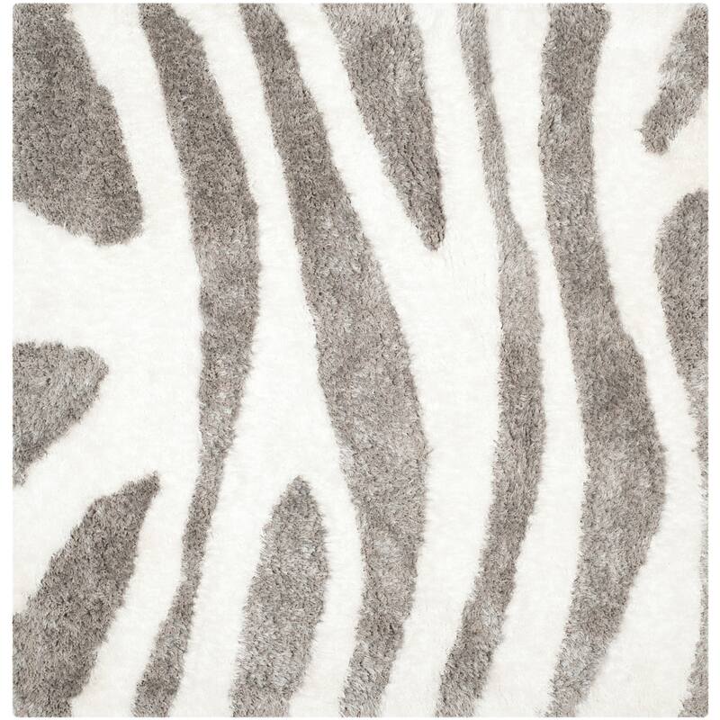 SAFAVIEH Handmade Barcelona Shag Here Polyester Rug - 5' Square - Ivory/Silver