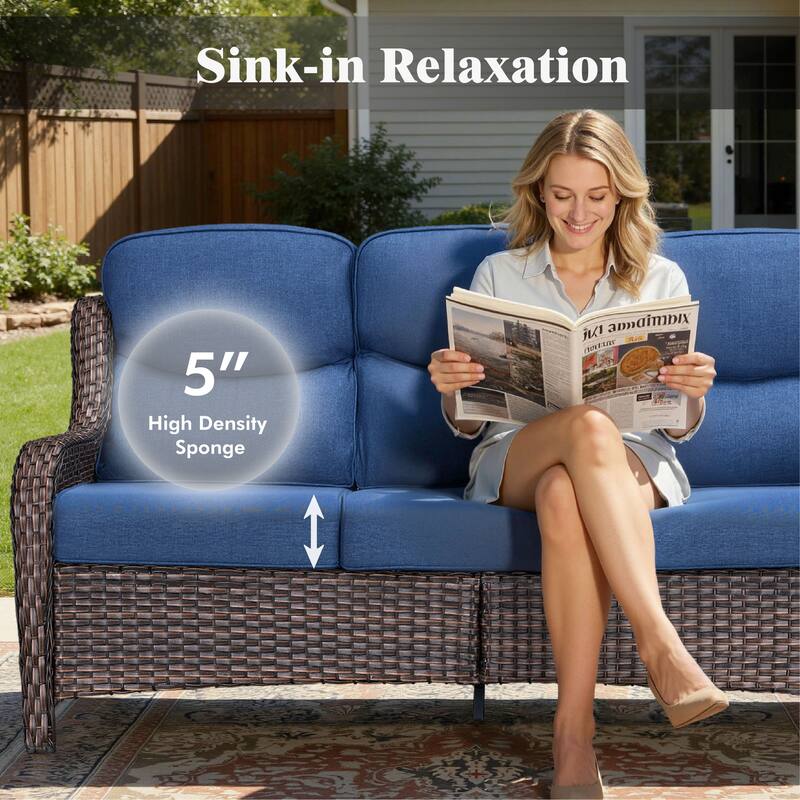 Meyreso 4-Piece Wicker Outdoor Patio Conversation Set with 5-Inch Thick Olefin Cushions