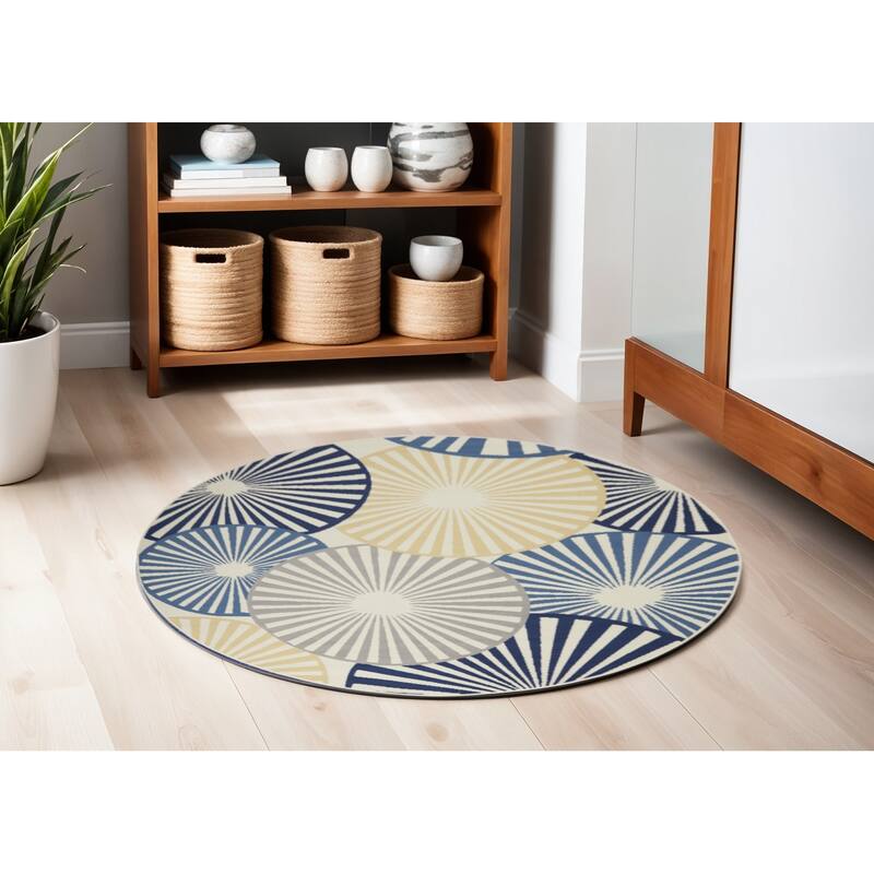 Lifuh Power Loomed Geometric Modern Durable Area Rug By HomeRoots - 63' X '63' X '0.5 - 63' X '63' X '0.5 - Oxford Blue - Round