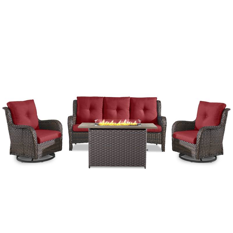 Fire Pit Table with Patio Glider Chairs Sofa Set
