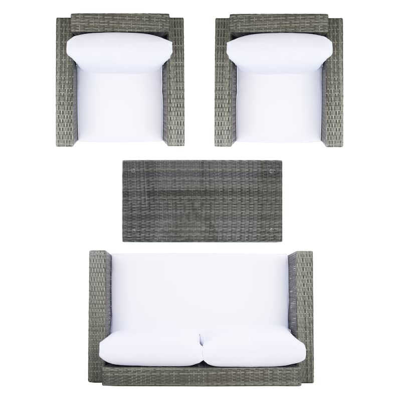 SAFAVIEH Outdoor Patio Furniture Natalee Wicker 4-Piece Conversation Set - 50W x 27D x 28H