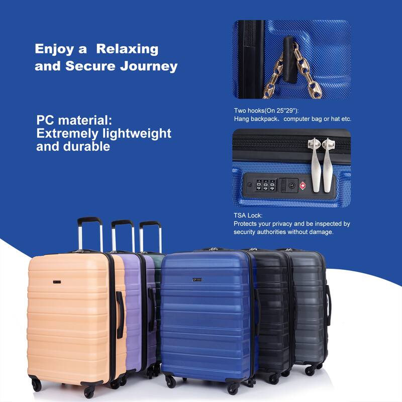 PC Hardshell Luggage Set with Spinner Wheels, Two Hooks & TSA Lock (21/25/29)