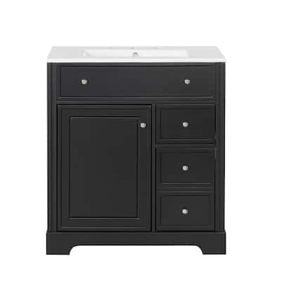 30" Bathroom Vanity with Sink Top – Cabinet Featuring Door and Two Drawers, MDF and Solid Wood Construction.