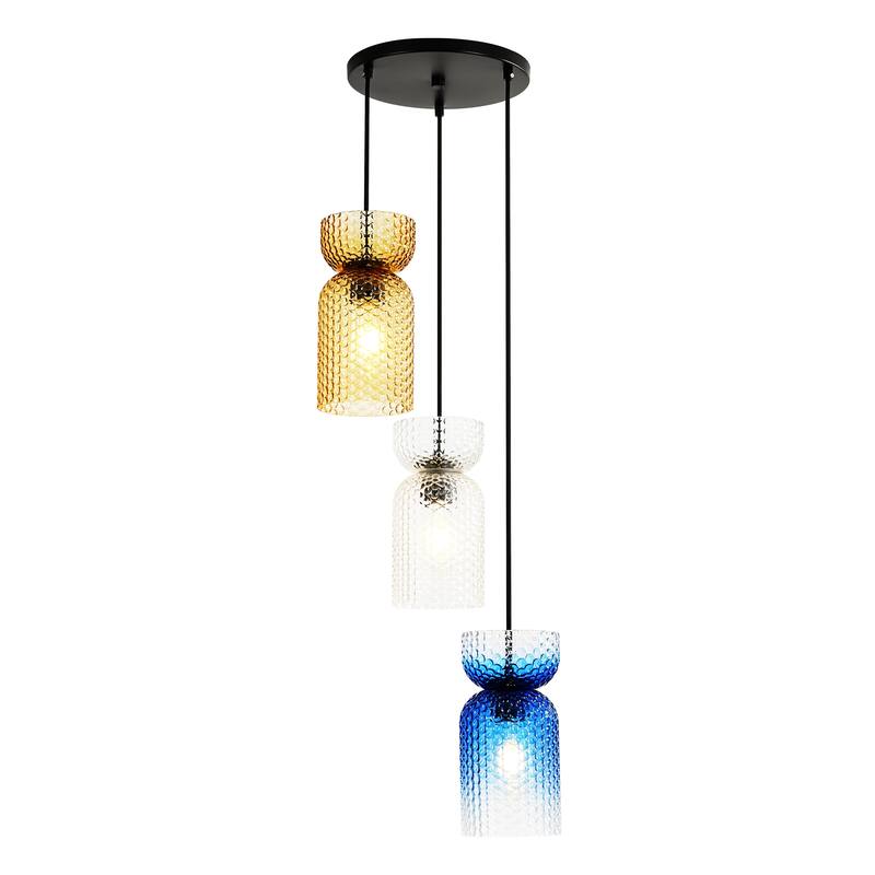 1/3-Light Modern Glam Bell-Shaped Adjustable Island Pendant Light with Clear/Blue/Amber Textured Glass