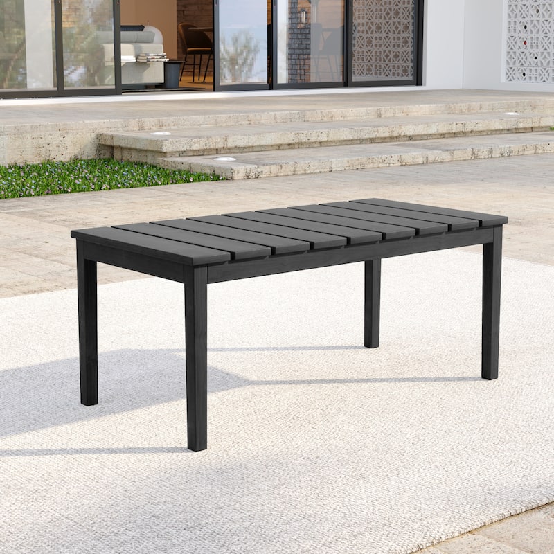 Casual Teak Wood Outdoor Patio Loveseat with Cushions - Dark Wood - Coffee Table