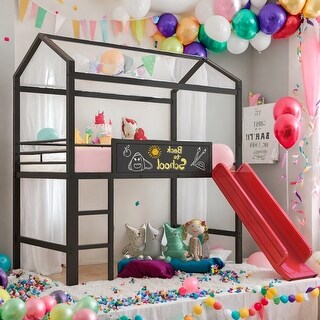 Twin Size Metal Loft Bed with Two-sided writable Wooden,Metal House Bed With Slide,Multi-Functional Children's Loft Bed