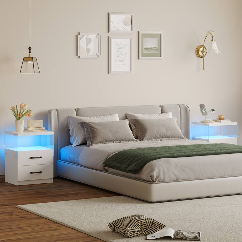 GDF Studio - Avalon Modern Nightstand with LED Lighting and Dual Drawers