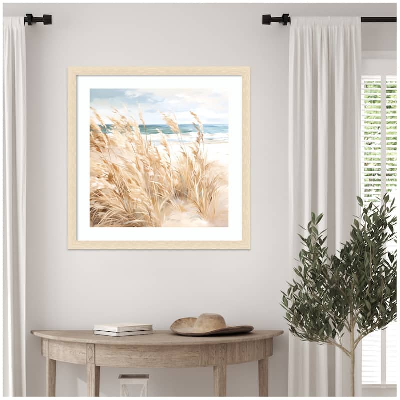 Kate and Laurel Framed Art Beige Beach Grass Near Traquil Beach by The Creative Bunch Studio