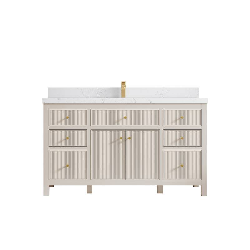 Willow Collections 60 in W x 22 in D Sonoma Free Standing Reeded Single Sink Bathroom Vanity with Countertop