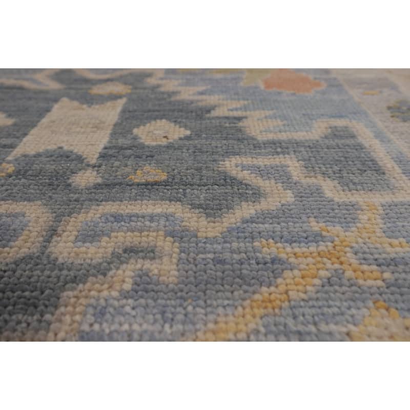 Blue Oushak Turkish Rug Handmade Vegetable Dye Wool Carpet - 9'3"x 11'11"