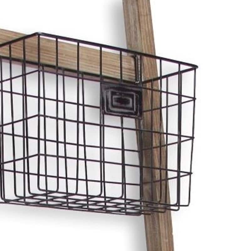 HomeRoots Wooden Ladder Storage Piece with 4 Baskets