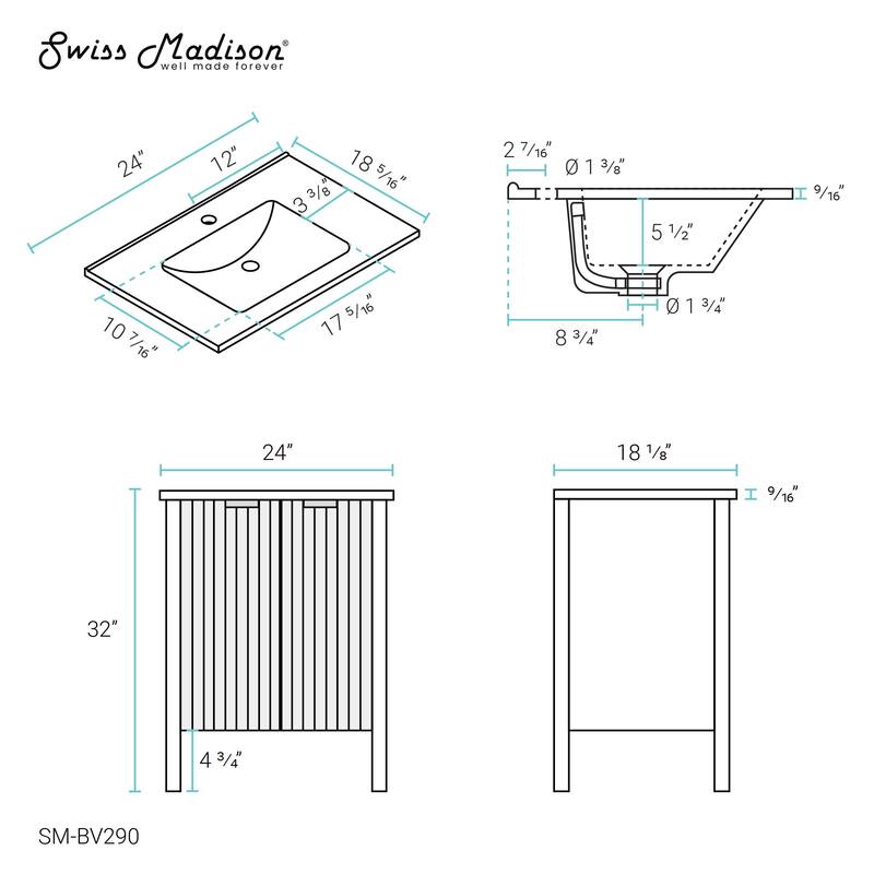 Bastille 24" Bathroom Vanity in White