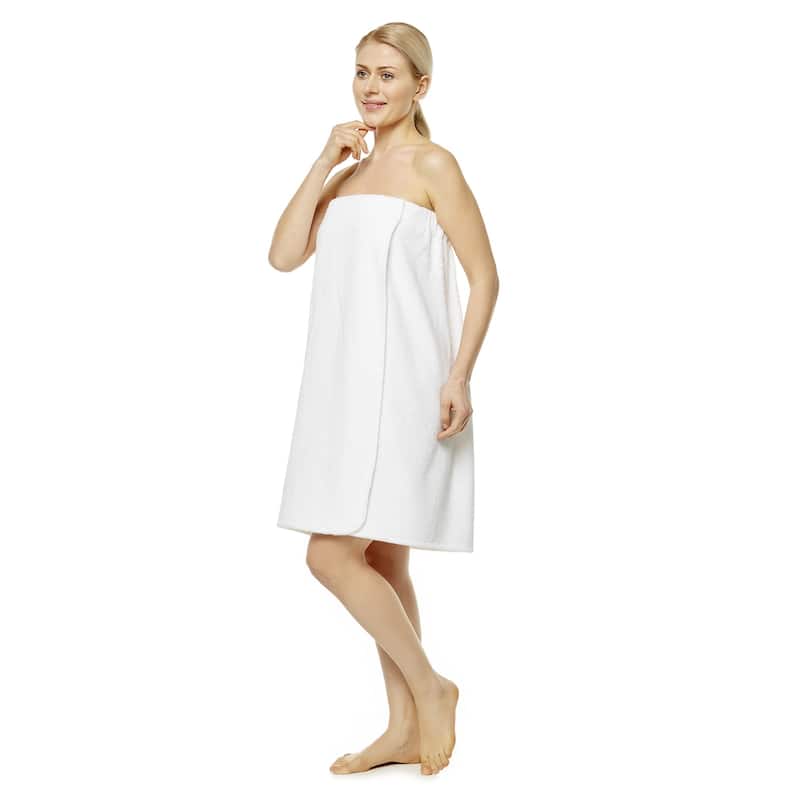 Women's Turkish Terry Cotton Bath and Shower Towel Wrap - Petite/Small - White