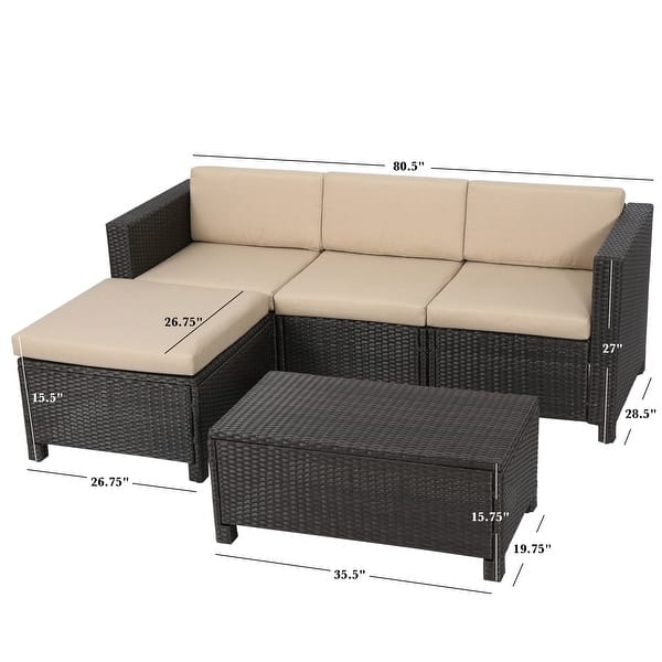 dimension image slide 1 of 3, Moses 5-piece Outdoor Wicker Polyester Sofa Set