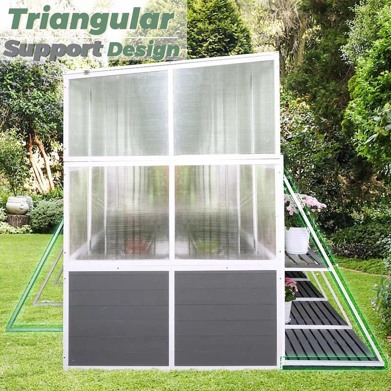 Wooden Walk-In Garden Greenhouse Kit with Adjustable Roof Vent and Lockable Door Grey - 103.94"L x 98.43"W x 77.56"H