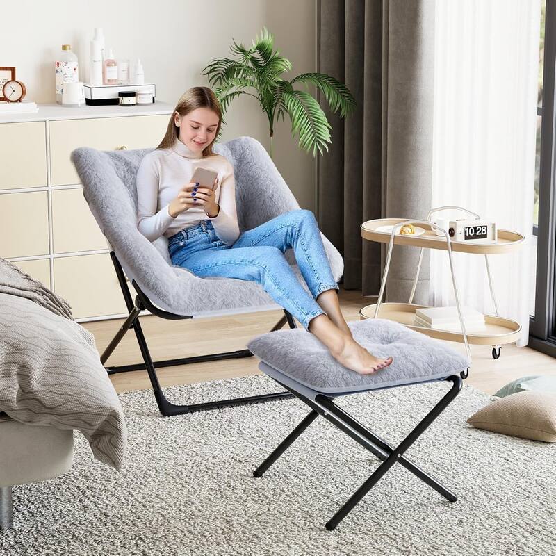 Comfy Folded Chair,Saucer Chair, Lounge Chair - XL Foldable Faux Fur Floor Seat, Non-Slip Base for Stability