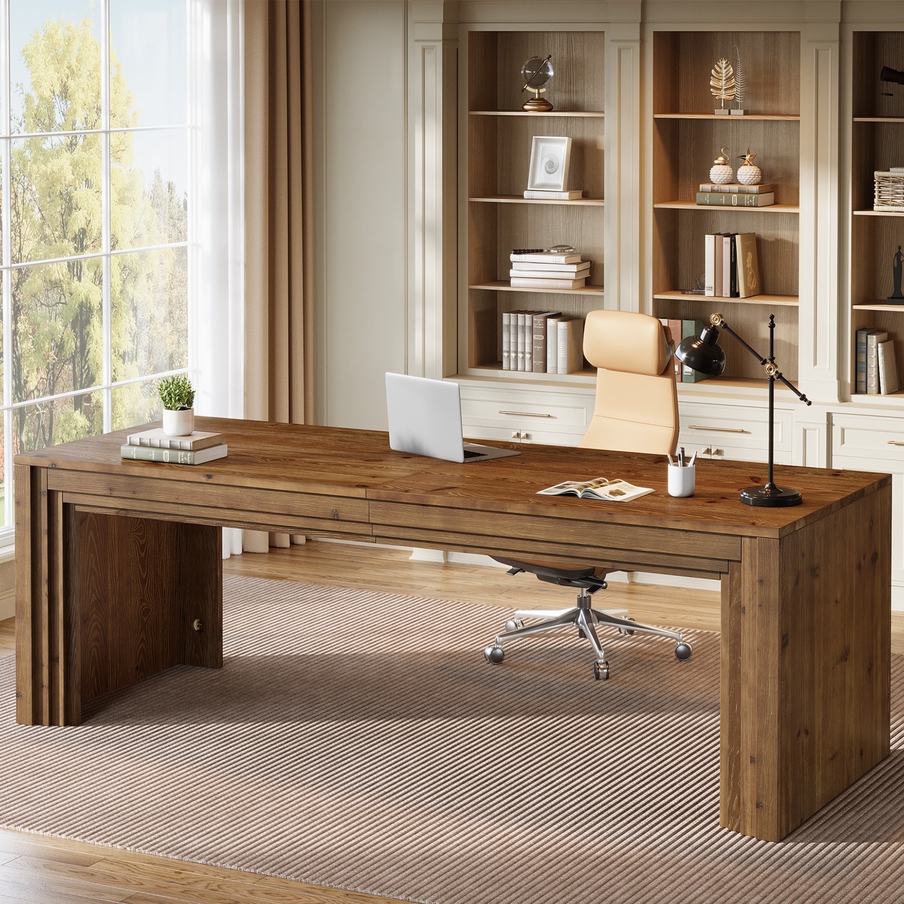 78.7 Inch Solid Wood Executive Desk, Large Computer Desk for Home Office