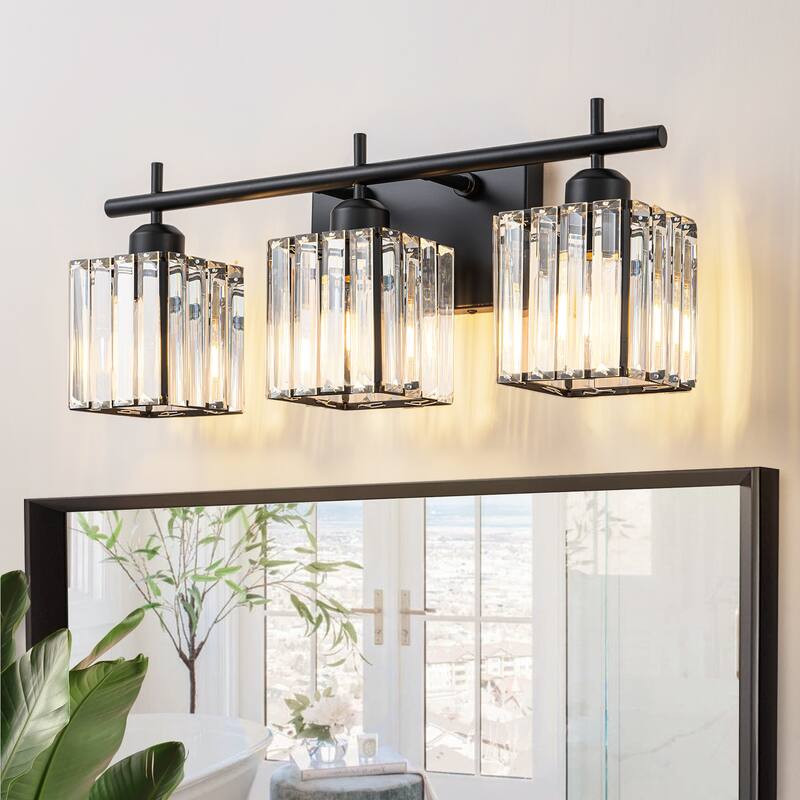 Starsky 3/4-Light Modern Dimmable Bathroom Crystal Vanity Light Wall Sconces with Crystal Shade