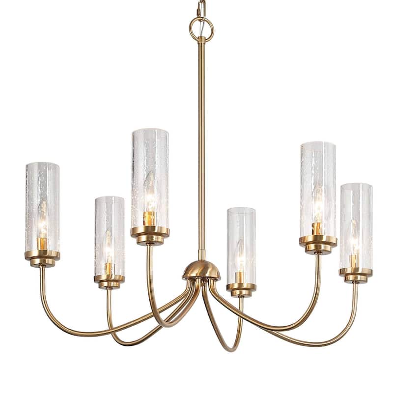 Kayna Mid-Century Modern 6-Light Gold Wheel Glass Chandelier for Dining Room - 25''D x 24.5''H