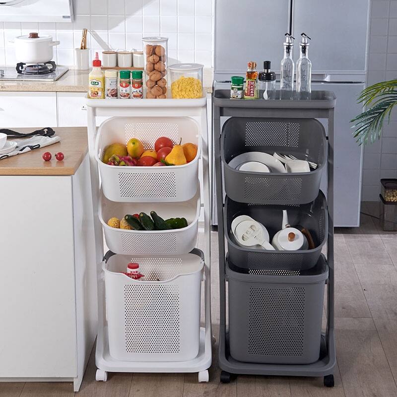 HANAMYA 3-Portable Basket Rolling Cart with Top Shelf