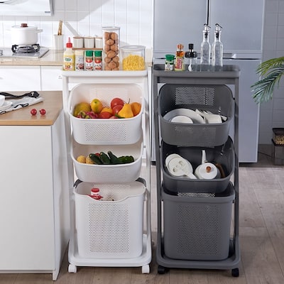 HANAMYA 3-Portable Basket Rolling Cart with Top Shelf