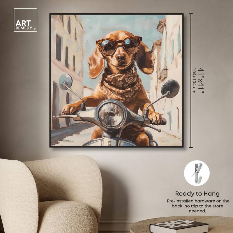 Doxxie on a Scooter Drive Canvas by Art Remedy