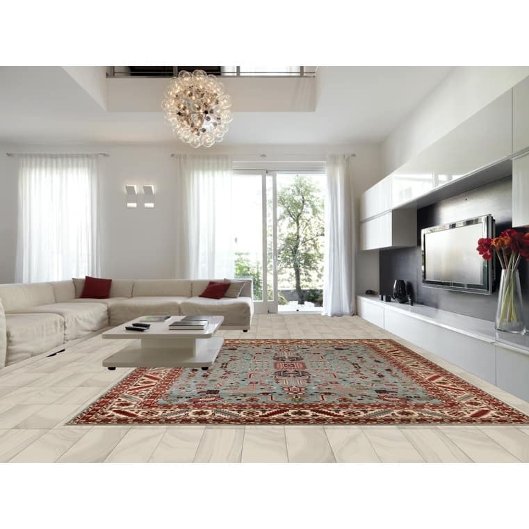 Light Blue & Ivory Oushak Indian Large Rug Hand-Knotted Wool Carpet - 11'11"x 14'3"