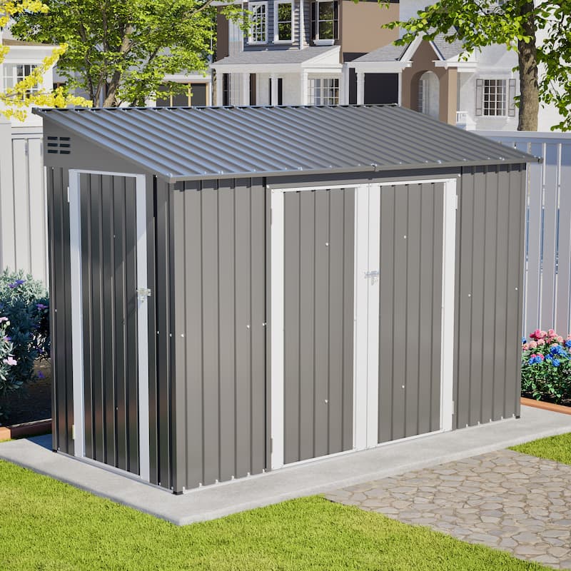 GDFStudio - Lucas All-Weather Outdoor Heavy Duty Metal Storage Shed with Robust Construction and Easy Assembly - 9 x 4 ft - Grey