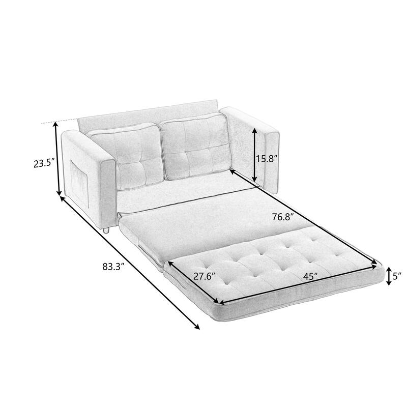 3 Fold Loveseat Convertible Pull-out Sleeper Sofa Bed, Velvet Futon Sofa with 2 Pillow and Pockets 2-seat Armchair
